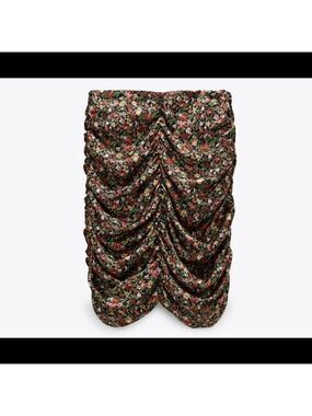 NEW Zara Floral Print Draped Ruched Mini Skirt XS